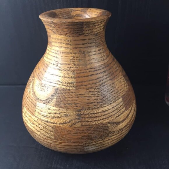 Wood Vase Oak Segmented Hand Turned Handmade 6 Inches - Picture 2 of 8